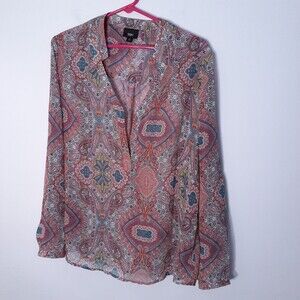 Mossimo pink Paisley print shear shirt top l blouse career office blouse large
